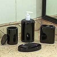 Juego de accesorios de baño Onyx, 'Vanity Fair in Black' - Juego de accesorios de baño Black Onyx hecho a mano