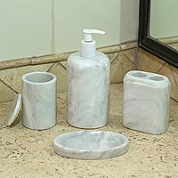 Marble bath accessory set, 'Vanity Fair in Beige' (5 pieces) - Handcrafted Marble Bath Accessory Set (5 Pieces)