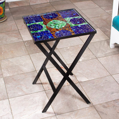 Stained glass mosaic folding table, Moons Reflected
