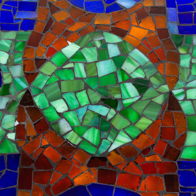 Stained glass mosaic folding table, 'Moons Reflected' - Handcrafted Stained Glass Mosaic Folding Table from Mexico