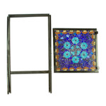 Stained glass mosaic folding table, 'Blue Circle Symmetry' - Handcrafted Blue Mandala Stained Glass Mosaic Folding Table