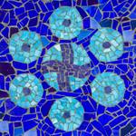 Stained glass mosaic folding table, 'Blue Circle Symmetry' - Handcrafted Blue Mandala Stained Glass Mosaic Folding Table