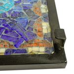 Stained glass mosaic folding table, 'Blue Circle Symmetry' - Handcrafted Blue Mandala Stained Glass Mosaic Folding Table