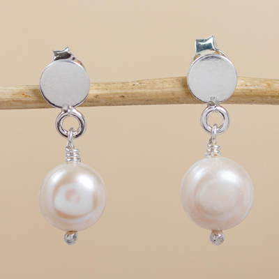 Pendientes colgantes de perlas cultivadas, 'Lustre' - Pendientes de perlas cultivadas artesanales