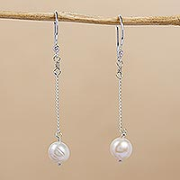 Pendientes colgantes de perlas cultivadas, 'Belleza poco común' - Pendientes de plata de ley y perlas cultivadas