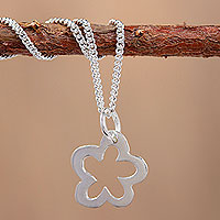 Sterling silver pendant necklace, 'Solitary Flower' - Floral Pendant Necklace in Sterling Silver