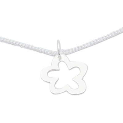 Sterling silver pendant necklace, 'Solitary Flower' - Floral Pendant Necklace in Sterling Silver