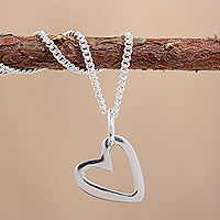 Sterling silver pendant necklace, 'Solitary Heart' - Handmade Sterling Pendant Necklace