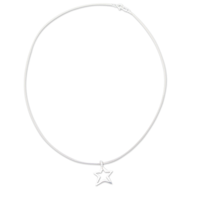 Sterling silver pendant necklace, 'Solitary Star' - Artisan Crafted Pendant Necklace in Sterling Silver