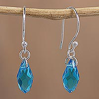 Crystal dangle earrings, 'Perfectly Blue' - Sterling Silver Earrings with Crystal Beads