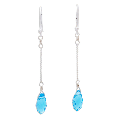 Crystal dangle earrings, 'Very Blue' - Artisan Crafted Earrings from Mexico