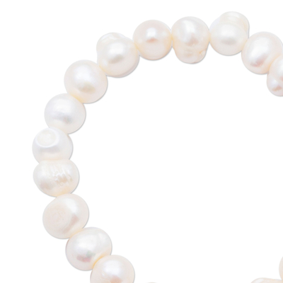 Cultured pearl charm bracelet, 'Solitary Flower' - Cultured Pearl Bracelet with Floral Charm