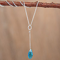 Crystal Y-necklace, 'Very Blue' - Handcrafted Crystal Y-Necklace