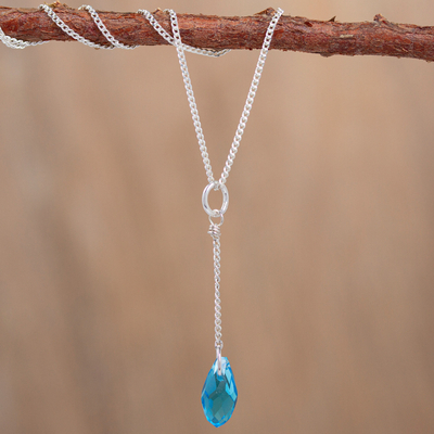 Crystal Y-necklace, 'Very Blue' - Handcrafted Crystal Y-Necklace