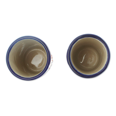Keramik-Tequila-Becher, (Paar) - Handgefertigte Tequila-Becher im Talavera-Stil (Paar)