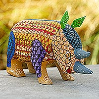 Wood alebrije sculpture, 'Fierce Rhinoceros' - Hand-Painted Wood Alebrije Figurine