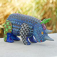 Wood alebrije sculpture, 'Bold Rhinoceros'