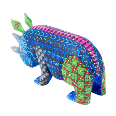 Wood alebrije sculpture, 'Bold Rhinoceros' - Handmade Alebrije Sculpture from Mexico