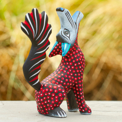 Wood alebrije sculpture, 'Red Coyote' - Handmade Oaxacan Wood Alebrije