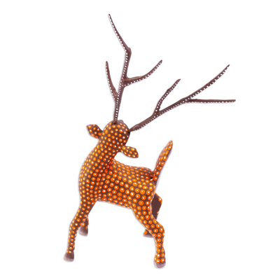 Wood alebrije sculpture, 'Orange Deer' - Handcrafted Folk Art Alebrije Sculpture