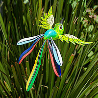 Wood alebrije sculpture, 'Green Quetzal' - Mexican Wood Bird Alebrije Sculpture