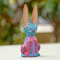 Wood alebrije figurine, 'Oaxacan Bunny' - Artisan Crafted Alebrije Figurine from Mexico