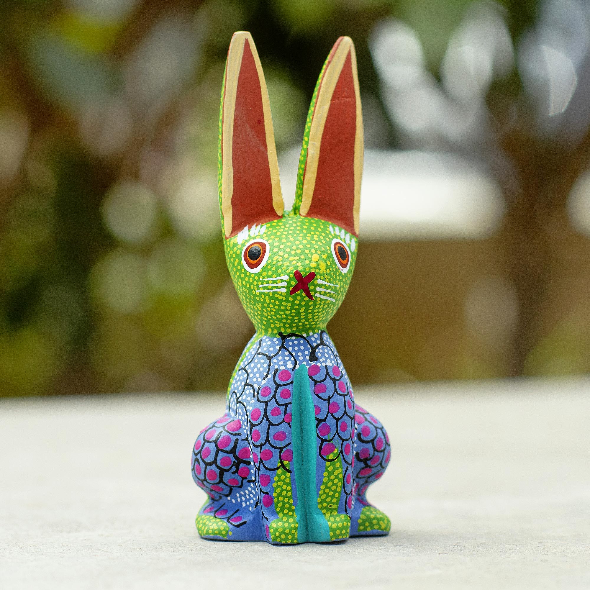 Multicolored Rabbit Alebrije Sculpture - Colorful Bunny | NOVICA