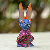 Wood alebrije figurine, 'Crazy Bunny' - Handmade Alebrije Rabbit from Mexico