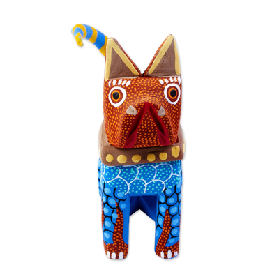 Wood alebrije figurine, 'Spike' - Artisan Handcrafted Dog Alebrije