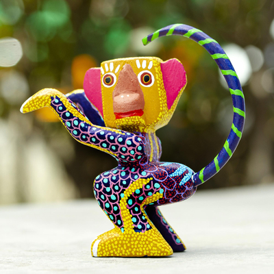 Wood alebrije figurine, 'Cheeky Monkey' - Oaxacan Wood Alebrije Figurine