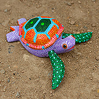Featured review for Wood alebrije figurine, Lilac Turtle