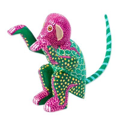 Wood alebrije figurine, 'Bold Monkey' - Multicolored Small Alebrije Figurine