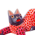 Wood alebrije figurine, 'Lounging Cat in Red' - Mexican Wood Alebrije Figurine