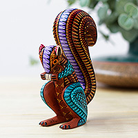 Wood alebrije sculpture, 'Colorful Squirrel' - Handcrafted Oaxacan Wood Alebrije