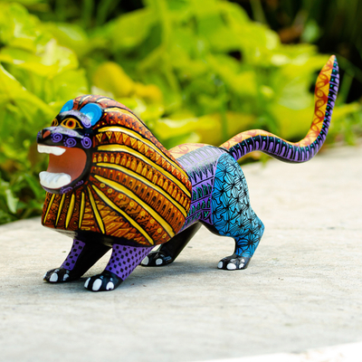 Artisan Crafted Multicolored Alebrije Sculpture - Wild Lion