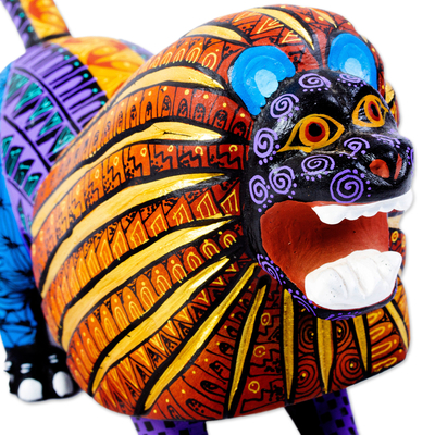 Wood alebrije sculpture, 'Wild Lion' - Artisan Crafted Multicoloured Alebrije Sculpture