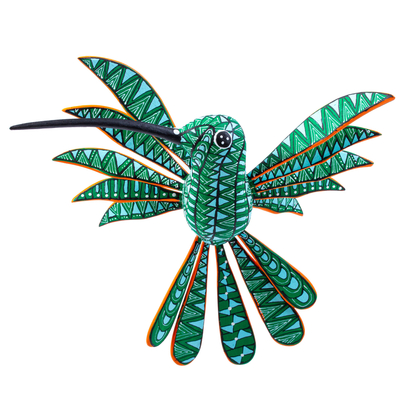 Artisan Crafted Wood Alebrije Figurine - Zapotec Hummingbird in Green ...