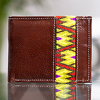 Cotton-accented leather wallet, 'Border Sunrise' - Artisan Crafted Cotton-Accented Leather Wallet