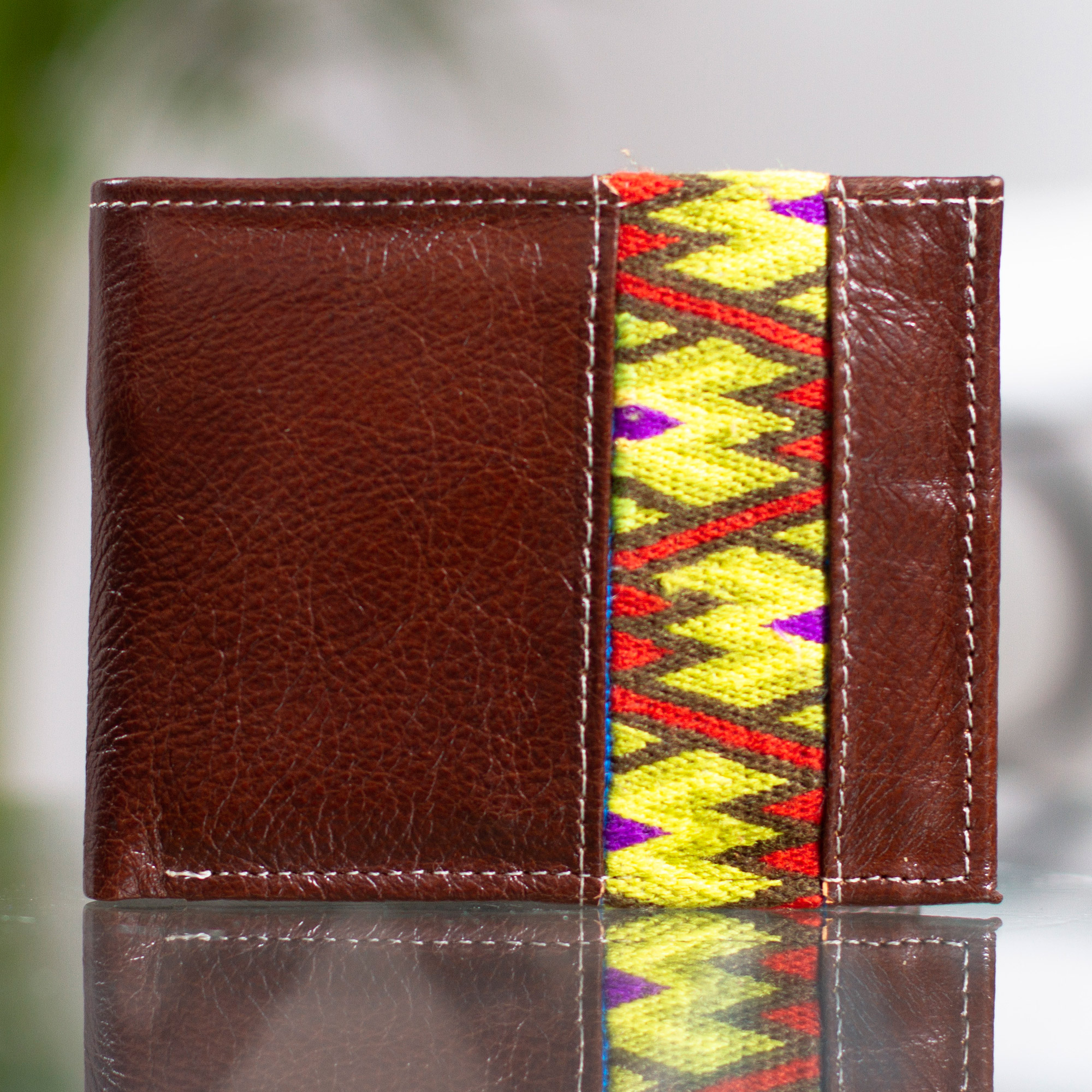 Artisan Crafted Cotton-Accented Leather Wallet - Border Sunrise