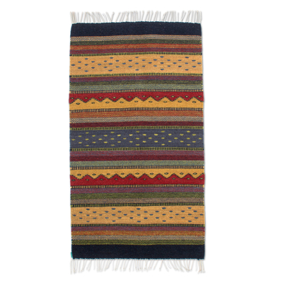 2 x 3.5 Ft Handwoven Zapotec Wool Accent Rug from Mexico