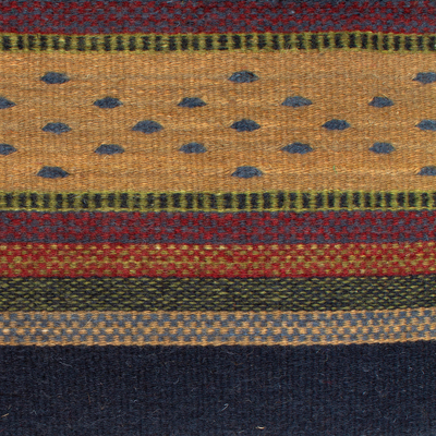 Akzentteppich aus zapotekischer Wolle, 'Stille Hügel von Mitla' 2x3,5 - 2 x 3,5 Fuß handgewebter Akzentteppich aus Zapotec-Wolle aus Mexiko