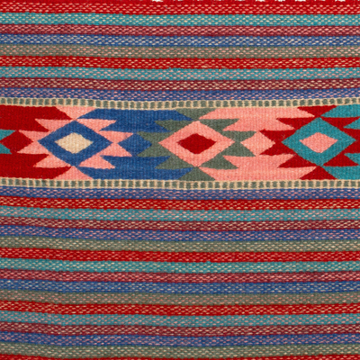 Alfombra zapoteca con acento de lana, 2x3.5 - Alfombra colorida de 2 x 3.5 pies tejida a mano con detalles de lana zapoteca