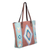 Zapotec leather accent wool tote bag, 'Blue Starburst' - Zapotec Handwoven Orange and Blue Leather Accent Wool Tote (image 2b) thumbail