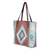 Zapotec leather accent wool tote bag, 'Blue Starburst' - Zapotec Handwoven Orange and Blue Leather Accent Wool Tote