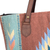 Zapotec leather accent wool tote bag, 'Blue Starburst' - Zapotec Handwoven Orange and Blue Leather Accent Wool Tote (image 2d) thumbail