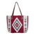 Zapotec leather accent wool tote bag, 'Red Starburst' - Handwoven Leather Accent Red Wool Zapotec Tote Bag