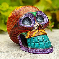 Wood alebrije sculpture, 'Vibrant Skull' - Colorful Wood Alebrije Figurine