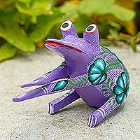 Wood alebrije sculpture, 'Forward Frog in Purple' - Folk Art Frog Figurine