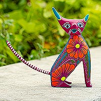 Wood alebrije sculpture, 'Quirky Cat' - Artisan Crafted Alebrije Sculpture