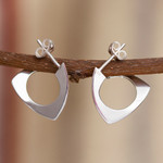 Sterling silver half-hoop earrings, 'Modern Art' - Contemporary Sterling Silver Half-Hoop Earrings